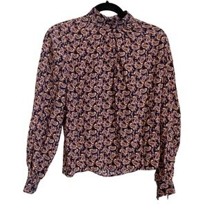 Vanessa Bruno Paisley Mock Neck Blouse Long‎ Sleeve Size 34 US XS Silk Blend